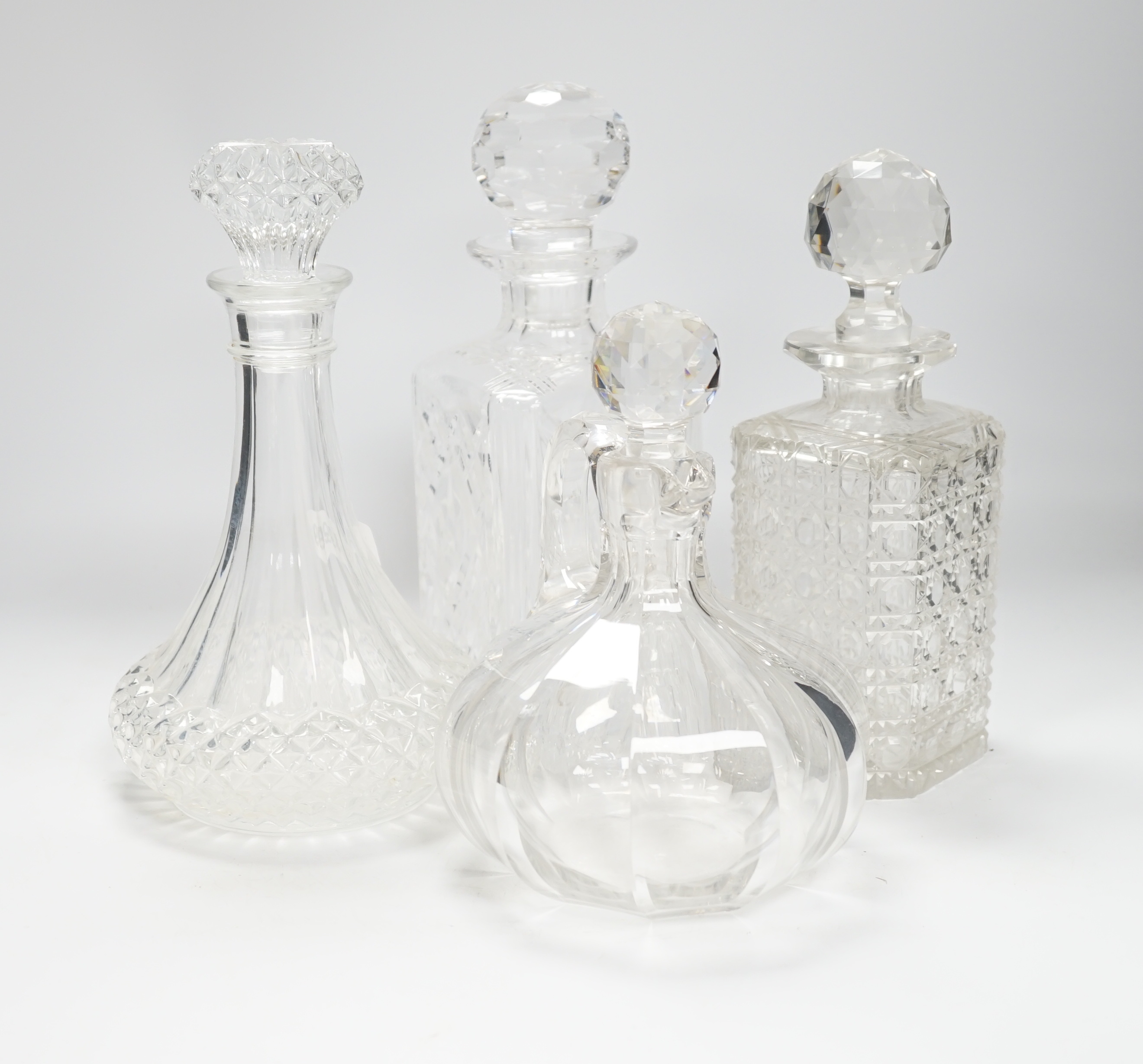 Seven cut glass decanters and stoppers and other cut glass, tallest decanter 26cm high including stopper